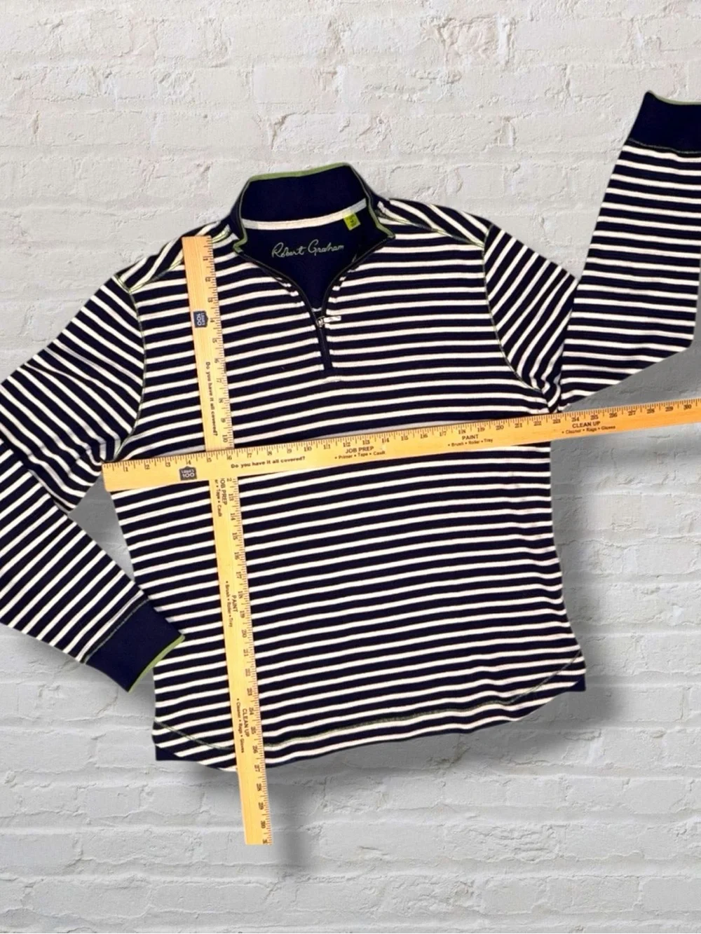 Robert Graham Classic Fit Quarter Zip Sweater Navy White Stripe Cotton Men’s M